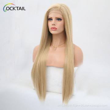 Long hair lace front blonde synthetic wig, factory directly sale blond wig for white women